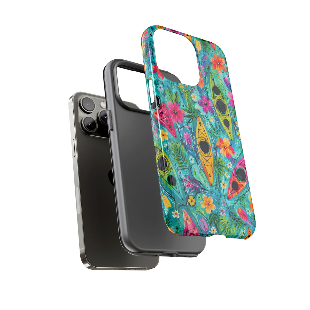 Tropical Kayak Phone Case – Colorful Floral Waterproof Pattern