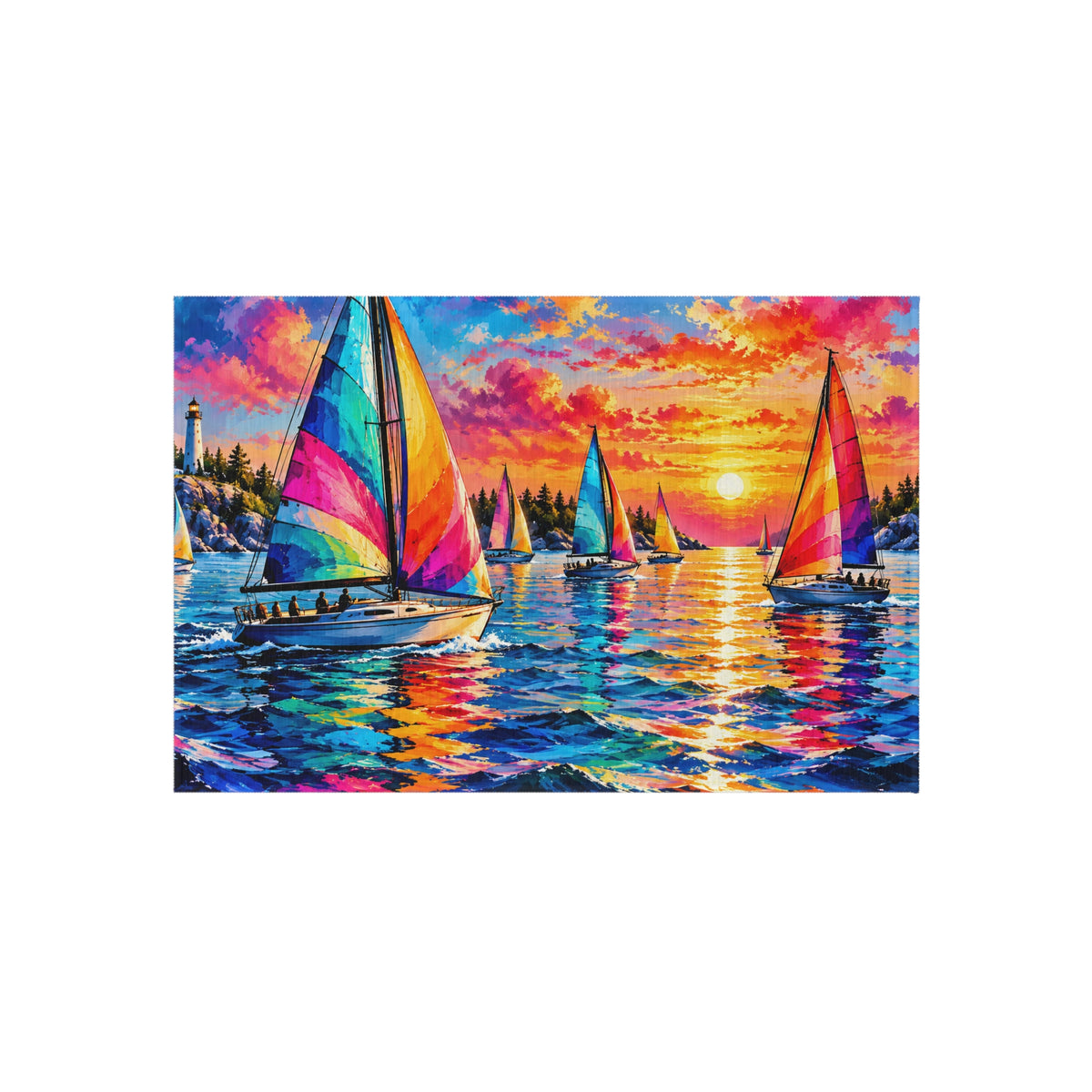 Sailboat Sunset Outdoor Rug — Colorful Nautical Patio Mat