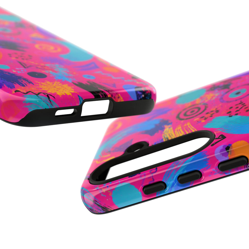 Neon Retro Abstract Tough Phone Case — 80s Brushstroke Pattern