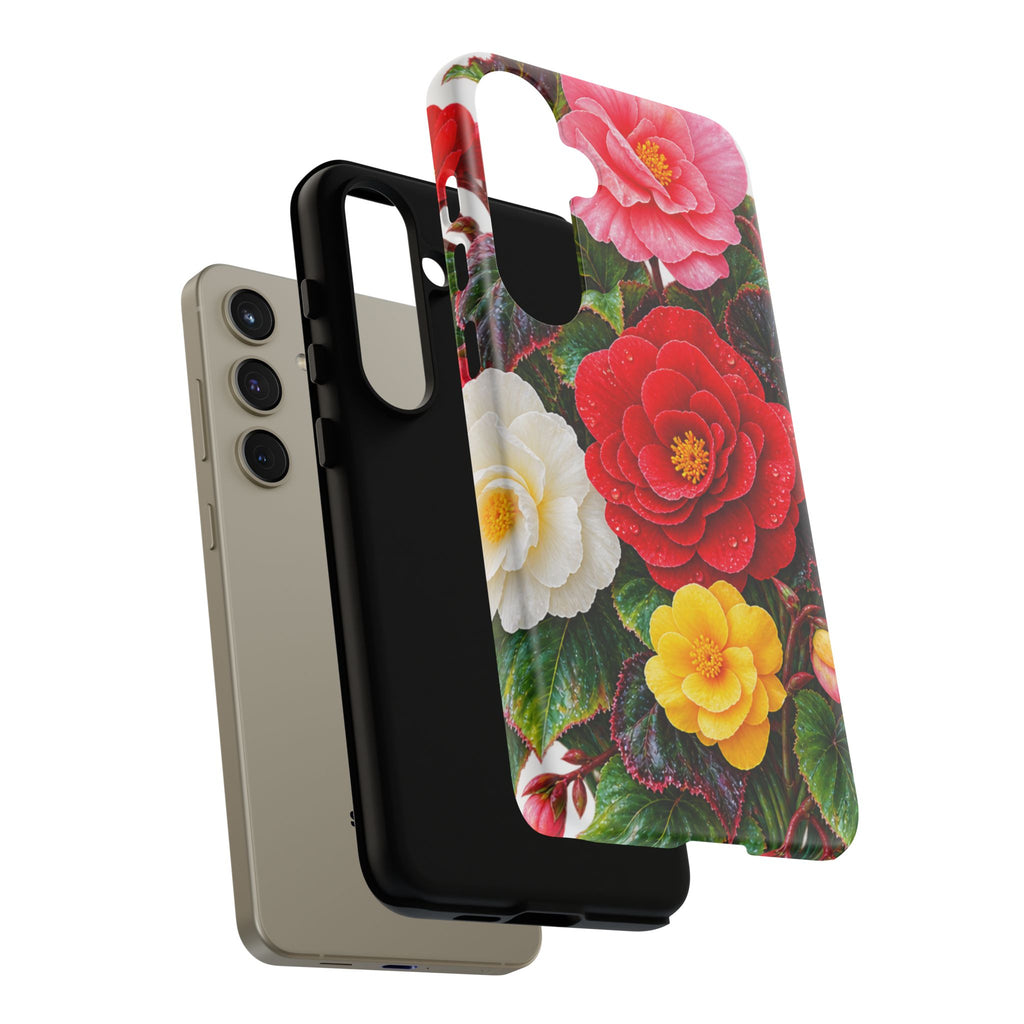 Floral Begonia Phone Case — Vibrant Red, Pink & Yellow Blossom Protective Cover