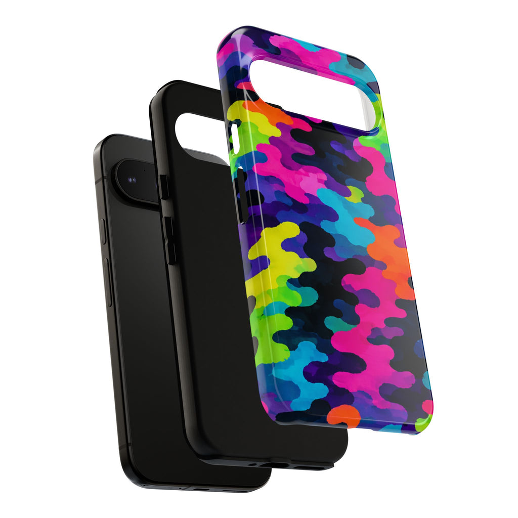 Neon Camo Tough Phone Case — Bright Rainbow Protective iPhone Cover
