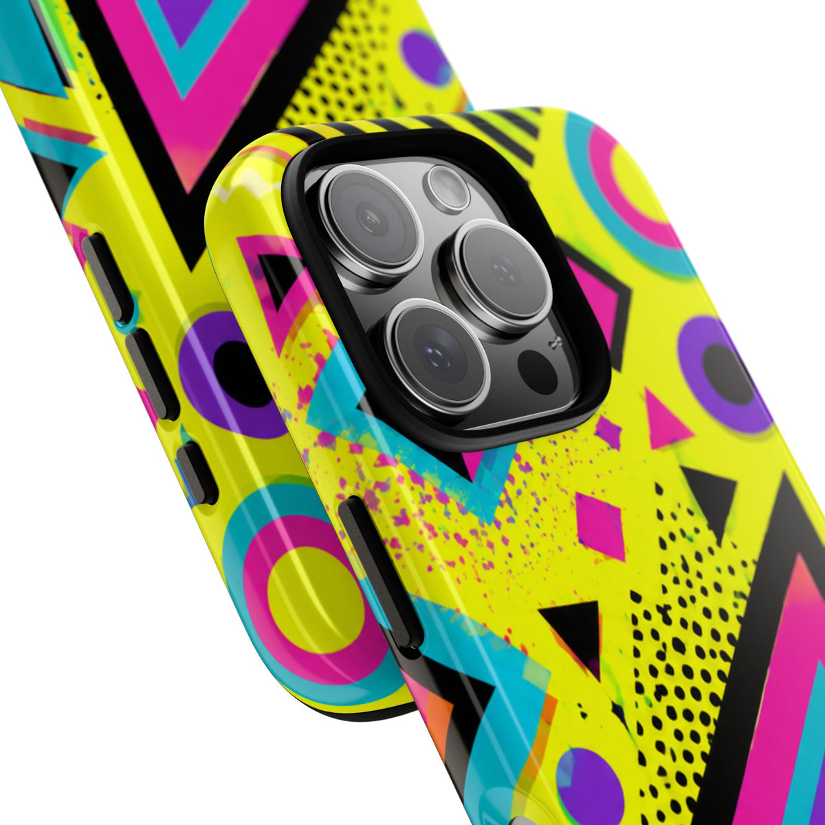 Retro 80s Geometric Phone Case — Neon Memphis Triangle Design