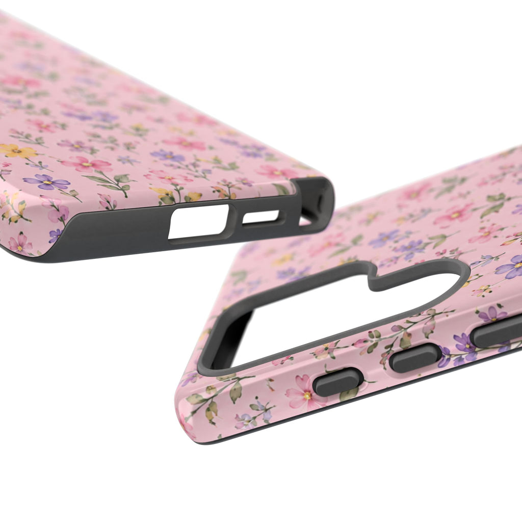 Floral Pink Tough Phone Case — Pastel Wildflower Protective Case