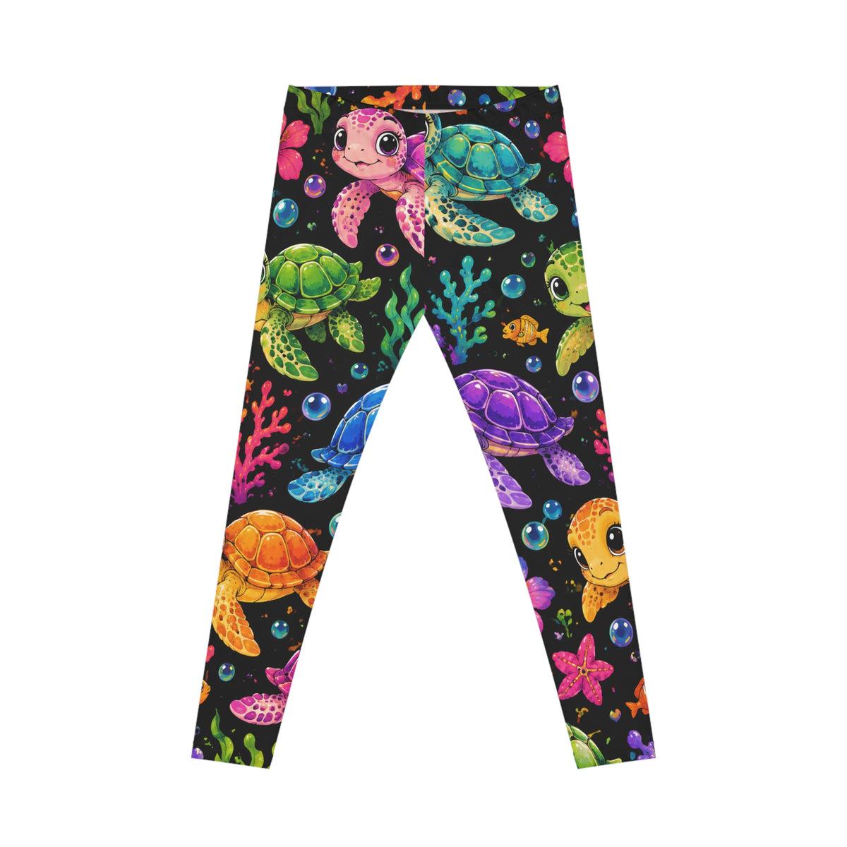 Colorful Sea Turtle Leggings — Women's Tropical Ocean Print Leggings