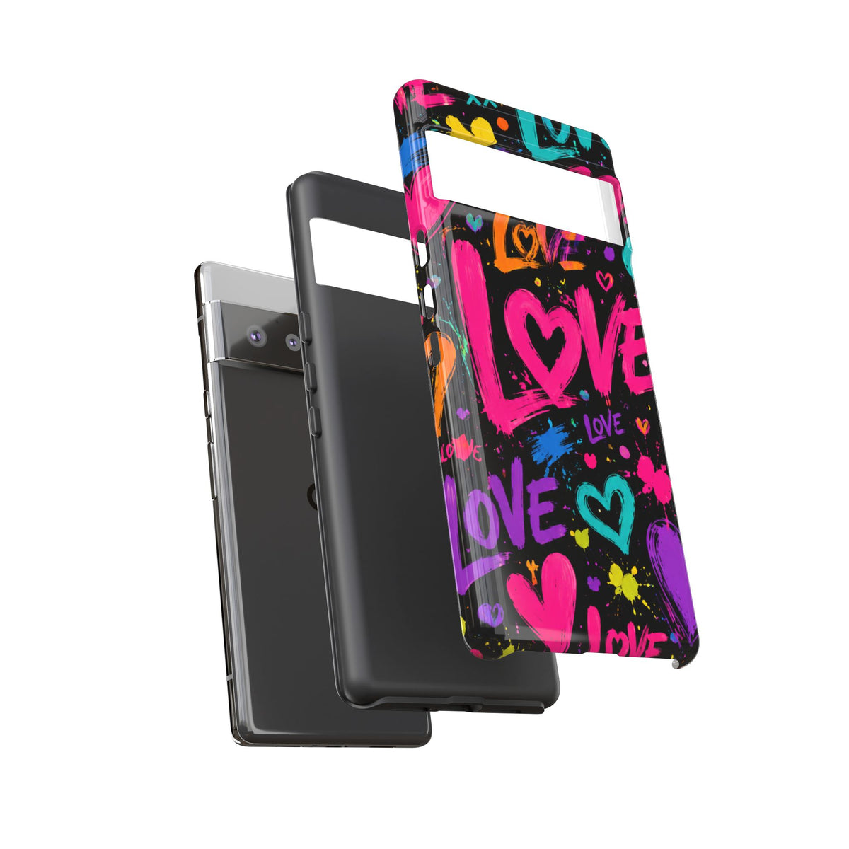 Phone Case — Neon Graffiti "Love" Hearts Protective Tough Case