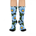 Daisy Floral Crew Socks — Blue Daisies Cushion-Comfort Socks