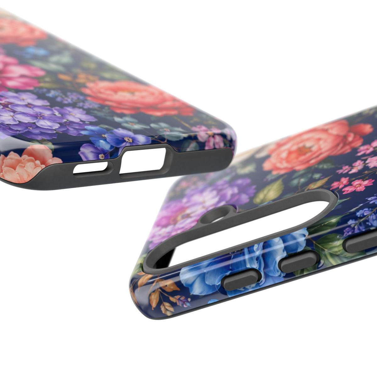 Floral Tough Phone Case – Vibrant Garden Flowers on Navy