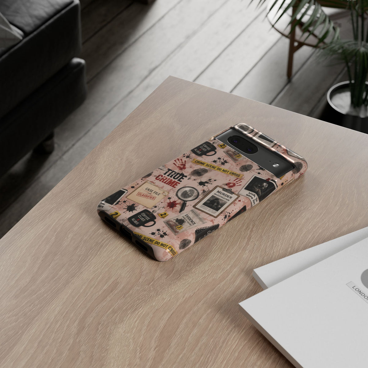 True Crime Pattern Phone Case – Detective Evidence, Crime Scene Tape & 'True Crime' Design
