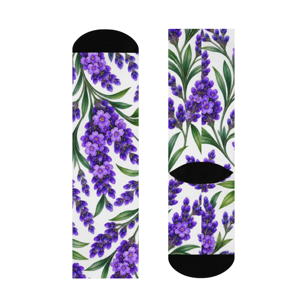Lavender Bloom Cushioned Crew Socks — Floral Purple Lavender Pattern
