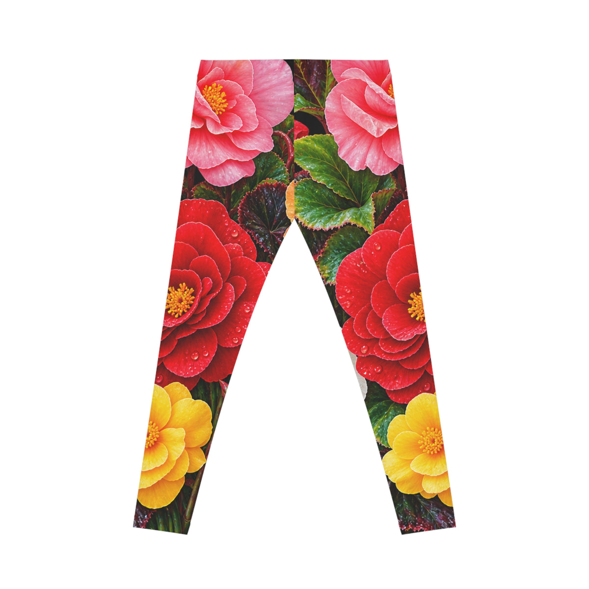 Floral Camellia Print Leggings — Colorful Botanical All-Over Print