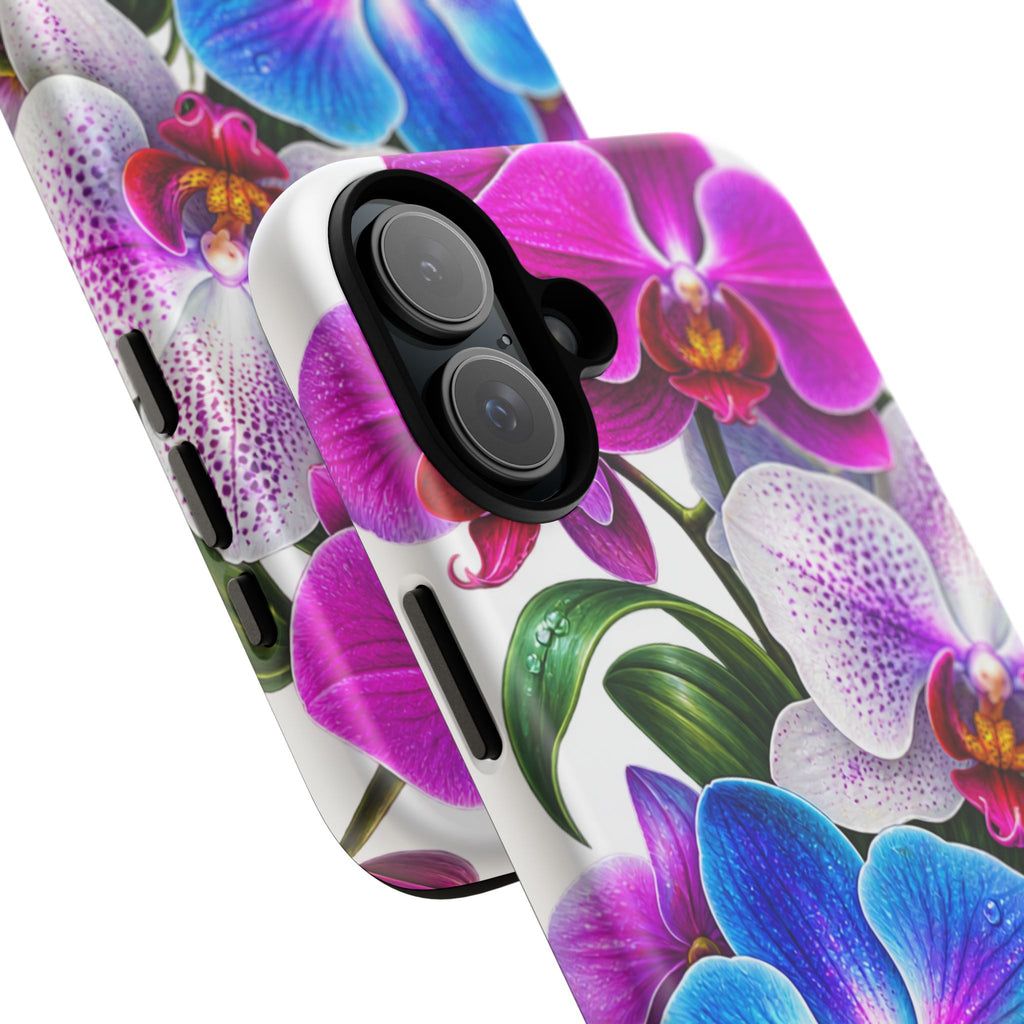 Orchid Floral Tough Phone Case – Vibrant Blue & Pink Orchid Protective Cover
