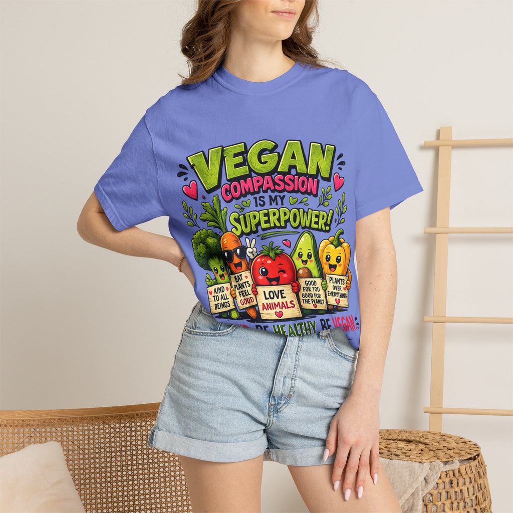 Vegan Compassion Is My Superpower T-shirt | Cute Veggie Characters