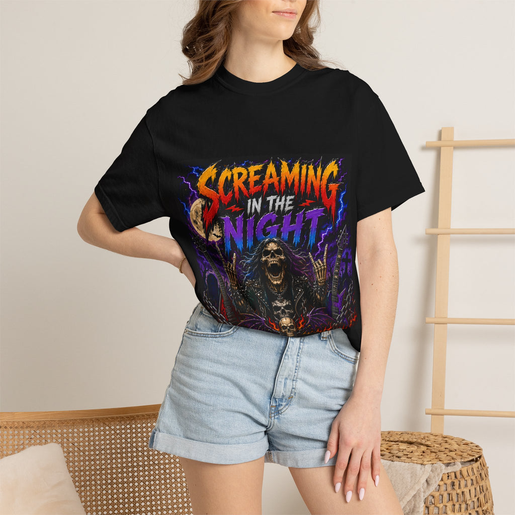 Screaming in the Night T-shirt | Horror Skeleton Moon Graphic