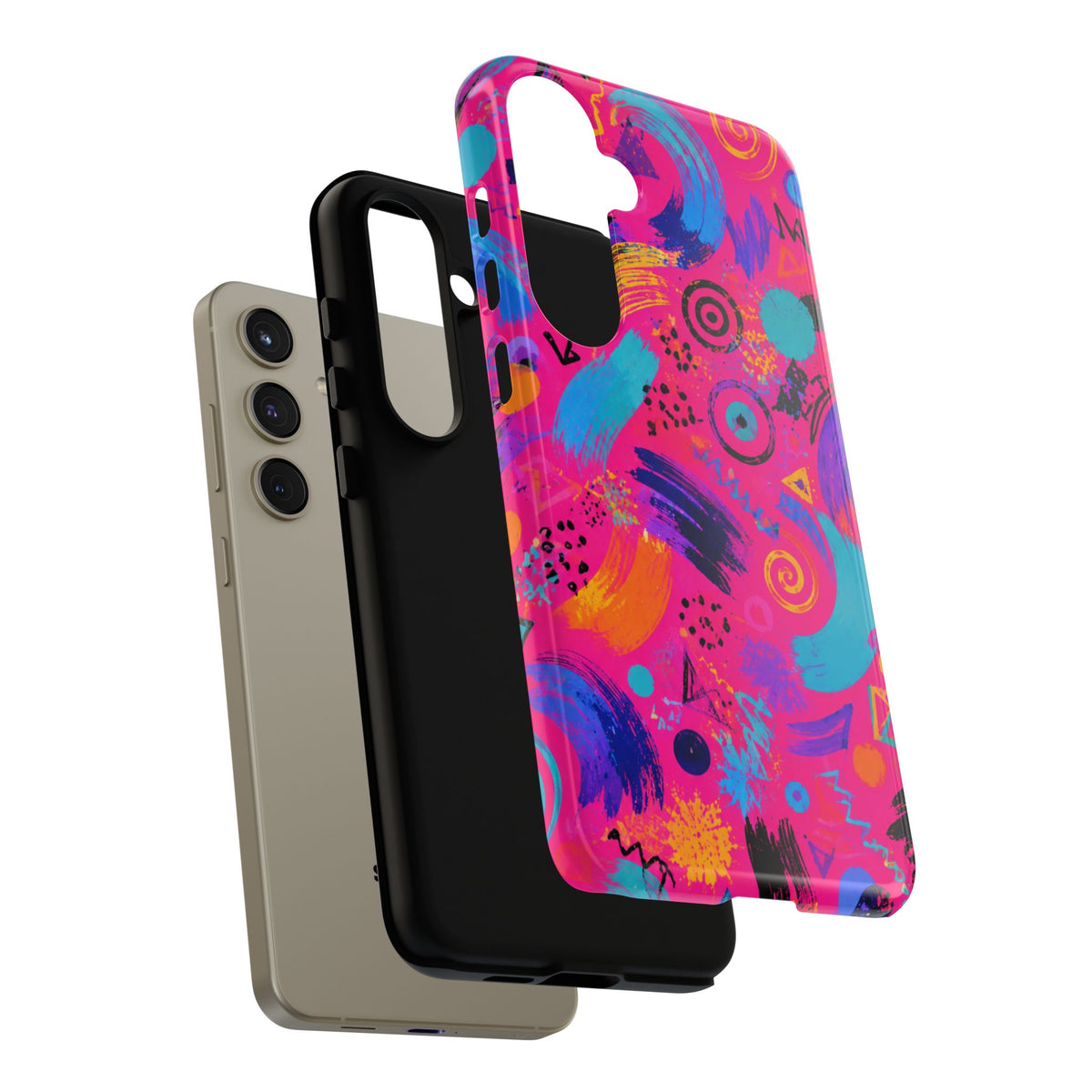 Neon Retro Abstract Tough Phone Case — 80s Brushstroke Pattern