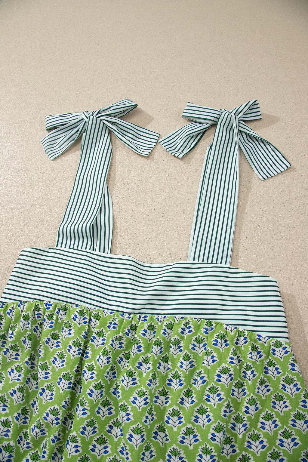 Floral Stripe Tie Strap Babydoll Tank Top