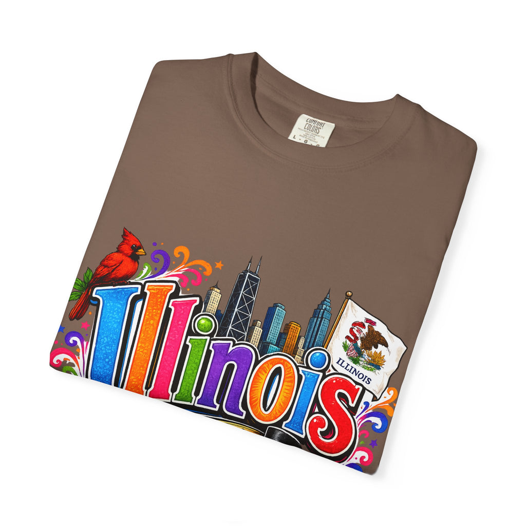 Illinois state skyline tee | Illinois T-shirt with cardinal and state flag