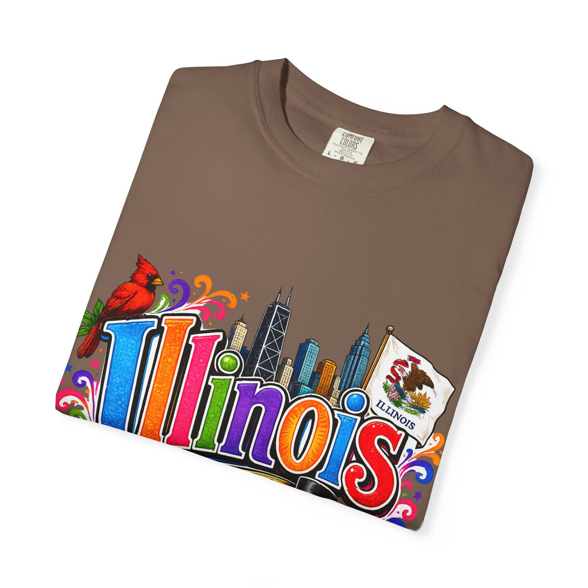 Illinois state skyline tee | Illinois T-shirt with cardinal and state flag
