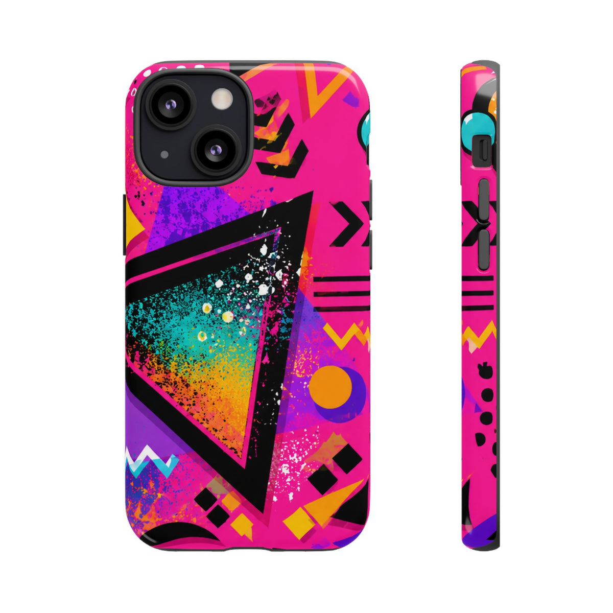 Retro 80s Geometric Phone Case — Neon Triangle Tough Case