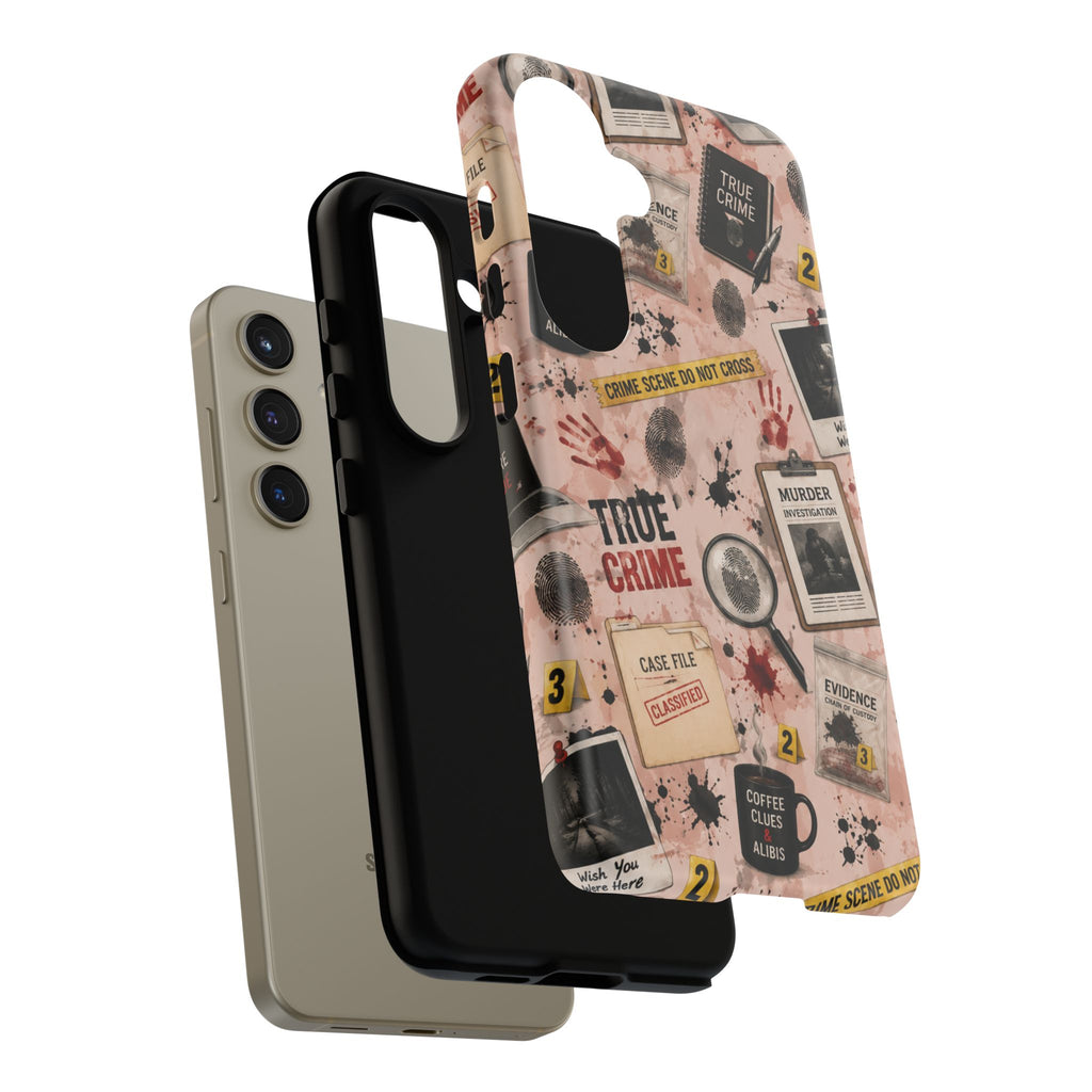 True Crime Pattern Phone Case – Detective Evidence, Crime Scene Tape & 'True Crime' Design