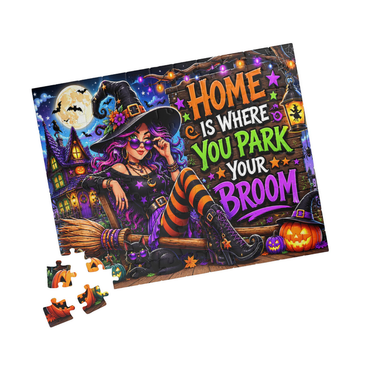 Witch with Broom Puzzle | Home Is Where You Park Your Broom Halloween