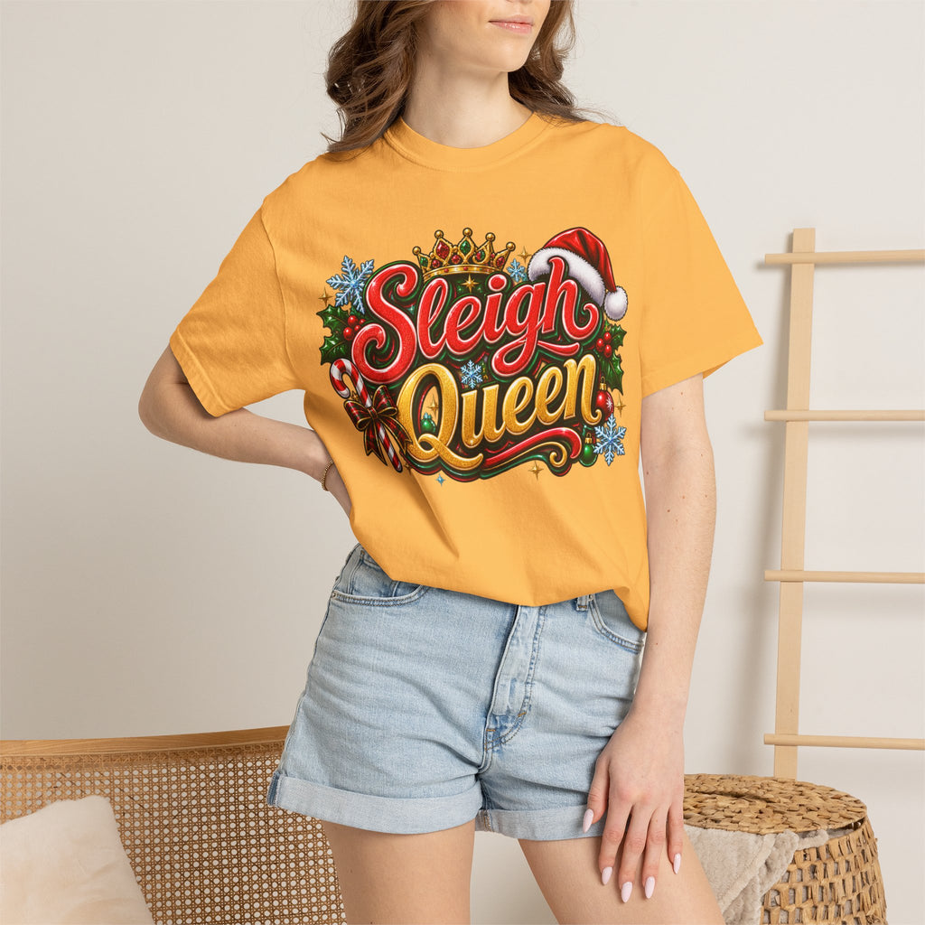 Sleigh Queen T-Shirt — Festive Christmas Holiday Tee with Santa Hat & Candy Cane Design