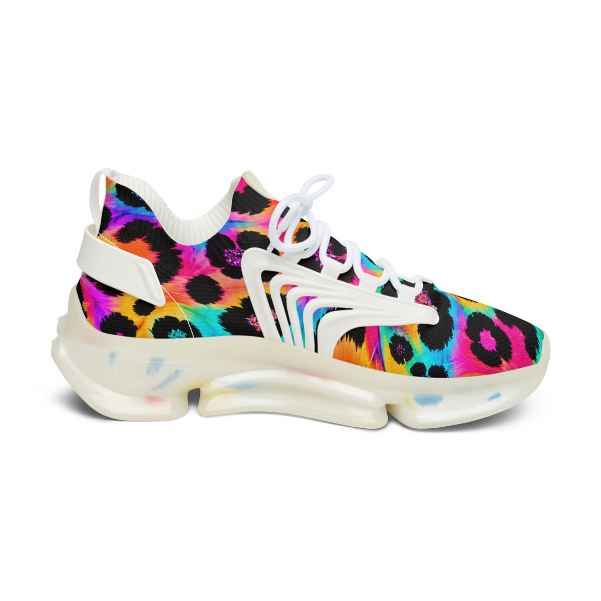 Women's Rainbow Leopard Mesh Sneakers – Colorful Athletic Slip-On Shoes
