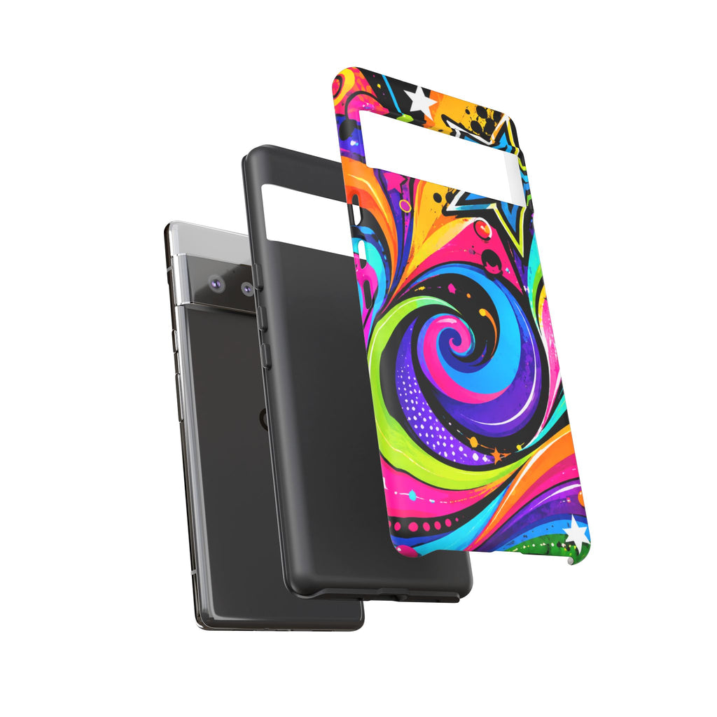Psychedelic Swirl Phone Case — Bold Retro Stars & Neon Pop Art Tough Case