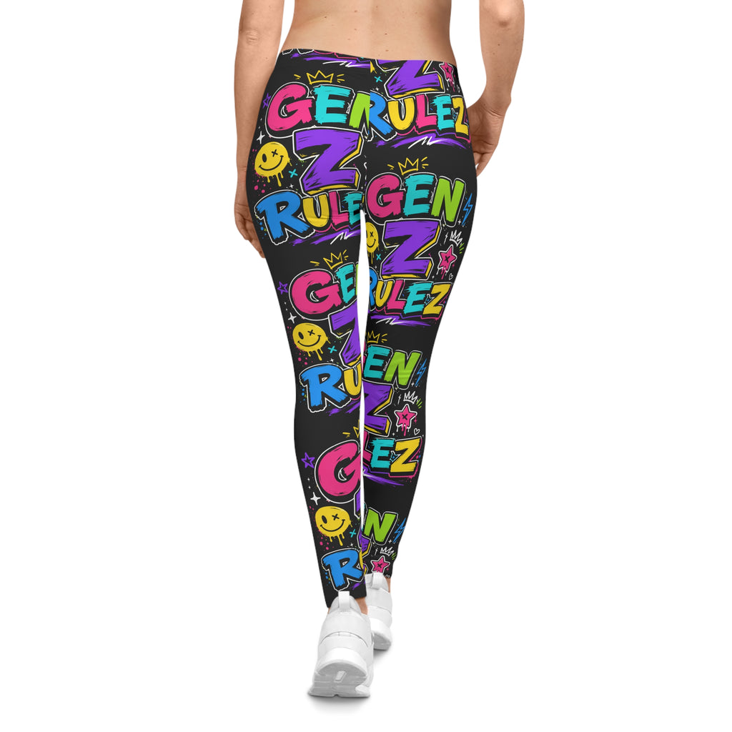 Gen Z Rulez Graphic Leggings — Neon Streetwear Pattern