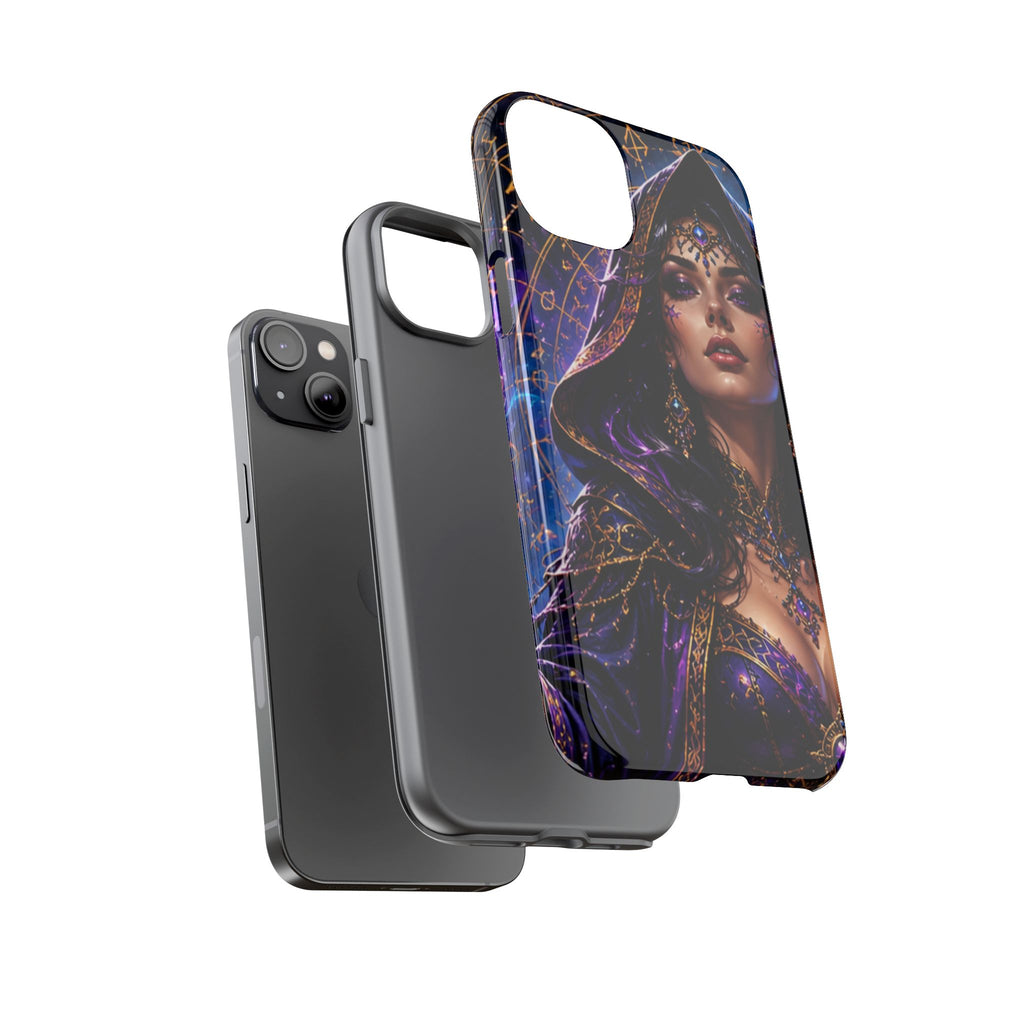 Phone Case — Mystical Sorceress Art Protective Tough Case (Astrology, Purple Hooded Witch)
