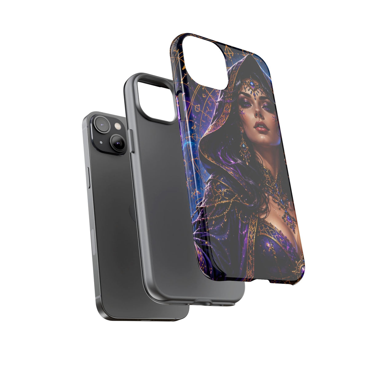 Phone Case — Mystical Sorceress Art Protective Tough Case (Astrology, Purple Hooded Witch)