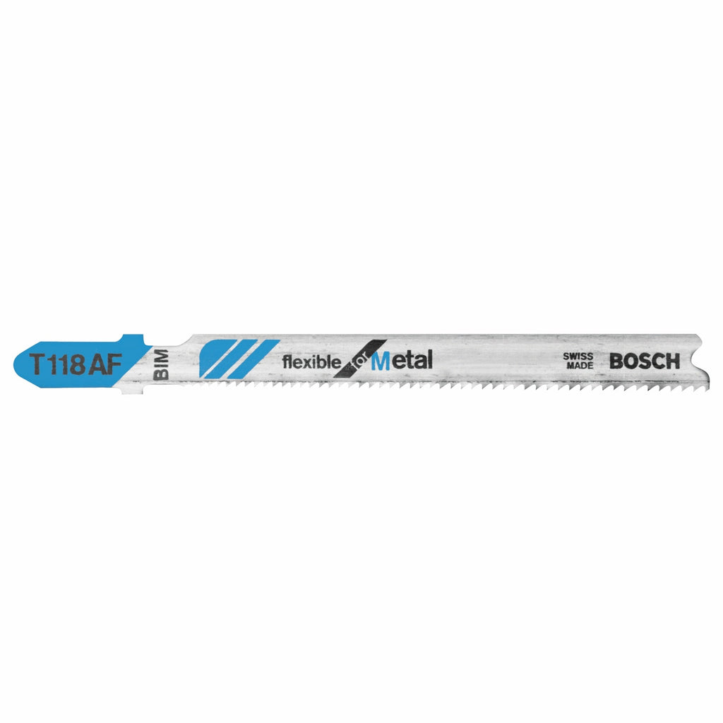 BOSCH T118AF 5pc. 3-5/8 In. 17-24 TPI Flexible for Metal T-Shank Jig Saw Blades