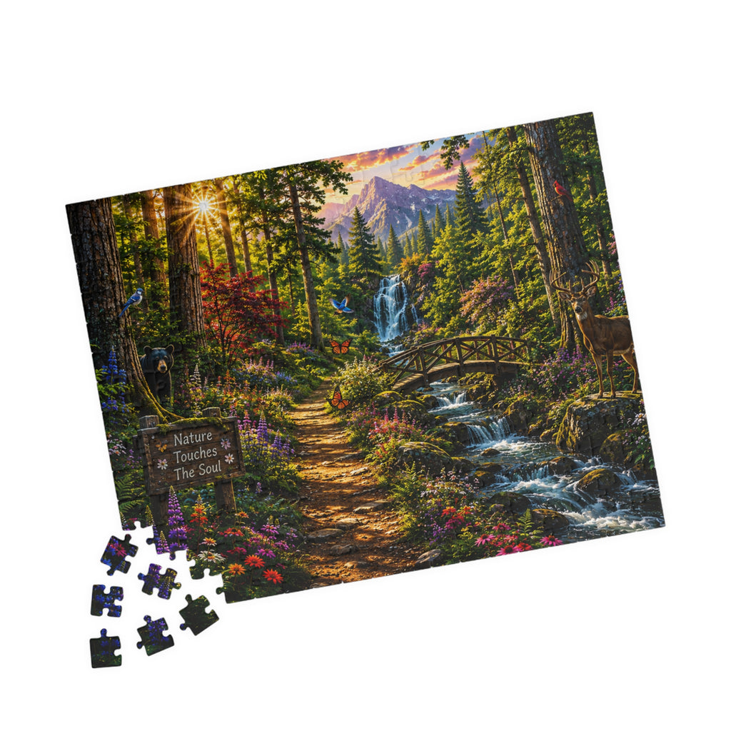 Scenic Forest Waterfall Jigsaw Puzzle — "Nature Touches the Soul" (110–1014 pcs)
