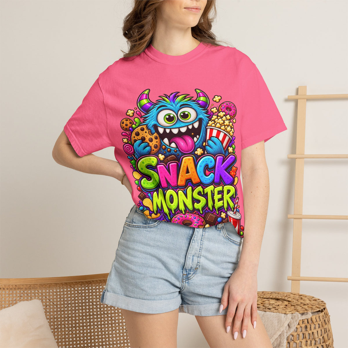 Snack Monster T-shirt | Colorful Cartoon Monster Snacks