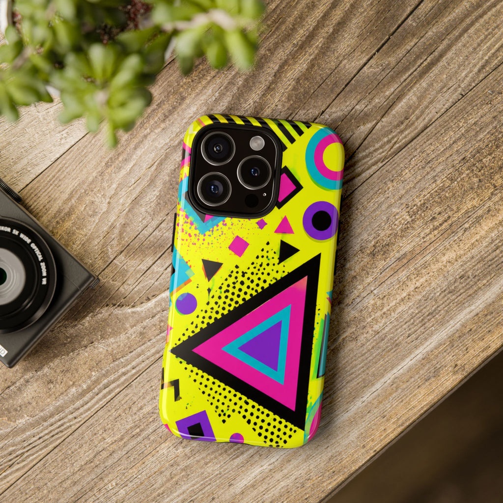 Retro 80s Geometric Phone Case — Neon Memphis Triangle Design