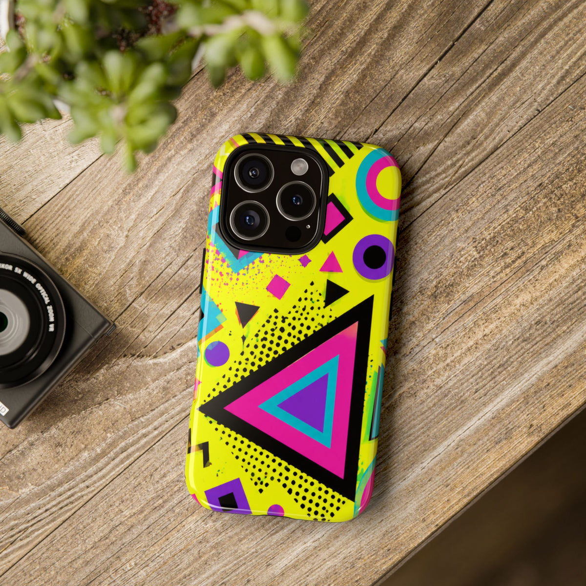 Retro 80s Geometric Phone Case — Neon Memphis Triangle Design