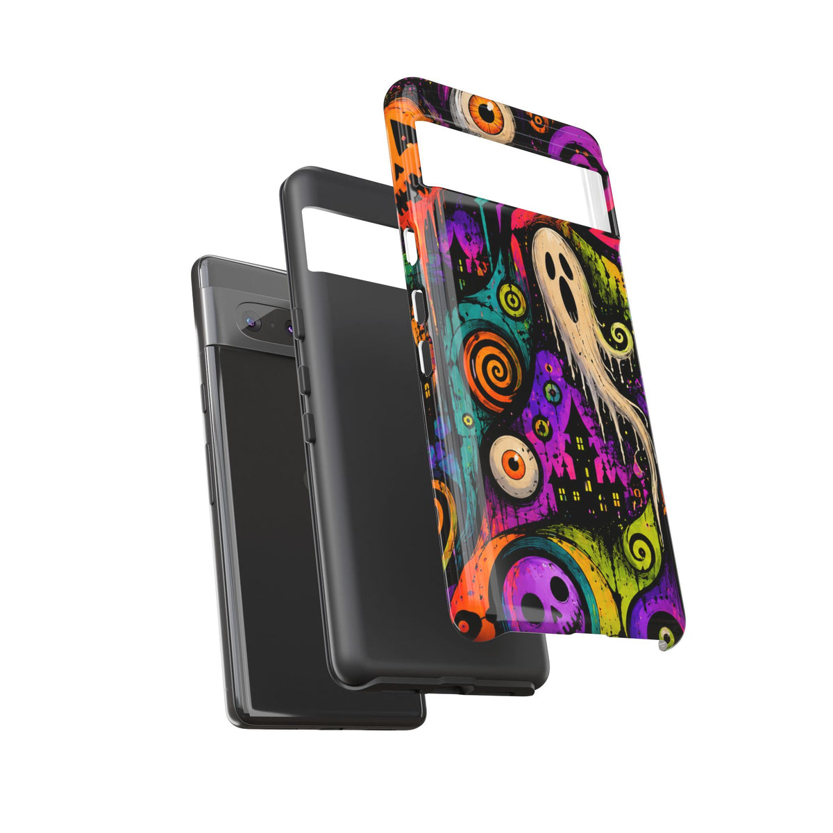 Halloween Ghost Phone Case — Colorful Spooky Skull & Haunted House Tough Case
