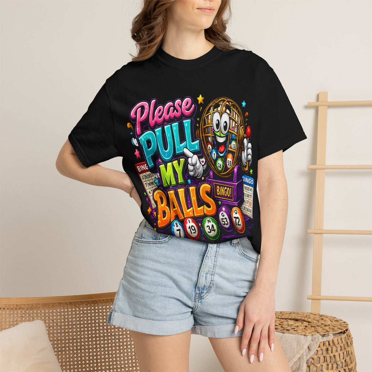 Please Pull My Balls bingo T-Shirt | Funny Lottery Ball Cartoon
