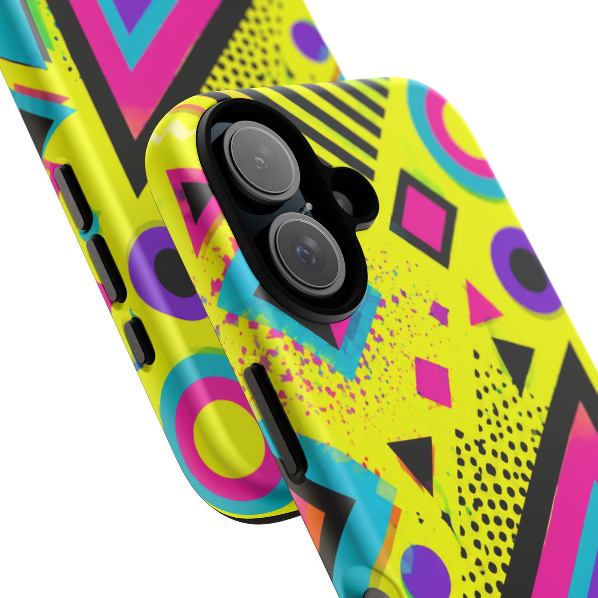 Retro 80s Geometric Phone Case — Neon Memphis Triangle Design