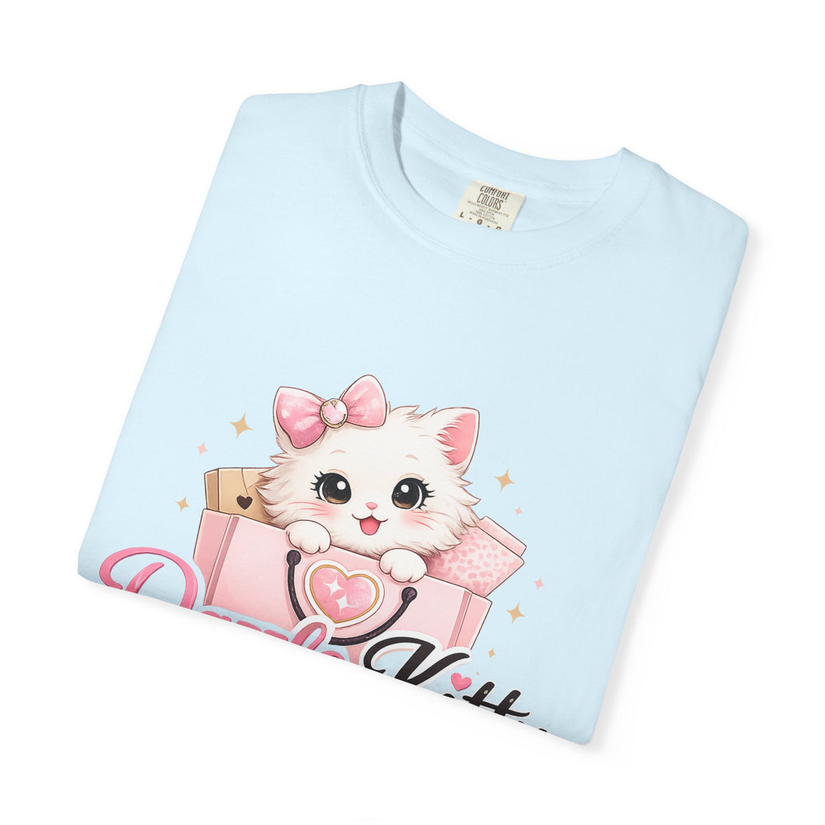 Dazzle Kitty Cute Kitten Illustration T-shirt | Pink Bow Cat Tee