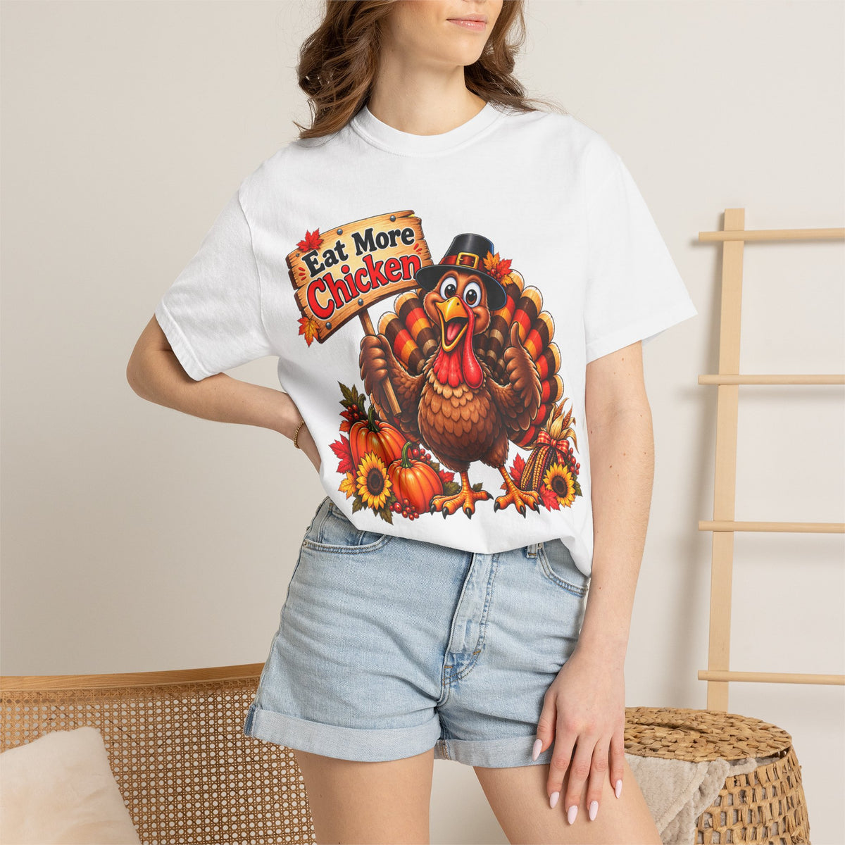Thanksgiving 'Eat More Chicken' Turkey Tee — Funny Holiday Turkey T-Shirt