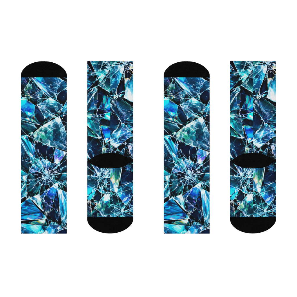 Blue Crystal Pattern Crew Socks — Cushioned Athletic Socks