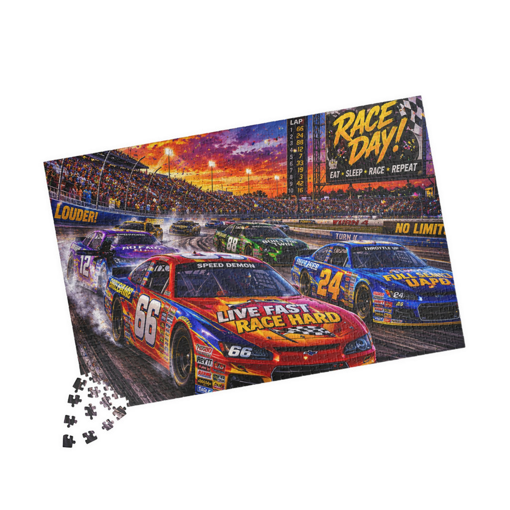 Race Day Car Racing Puzzle — "Live Fast Race Hard" Jigsaw (110–1014 pcs)