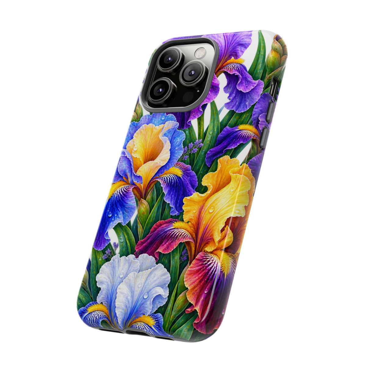 Floral Iris Tough Phone Case — Colorful Watercolor Iris Protective Cover