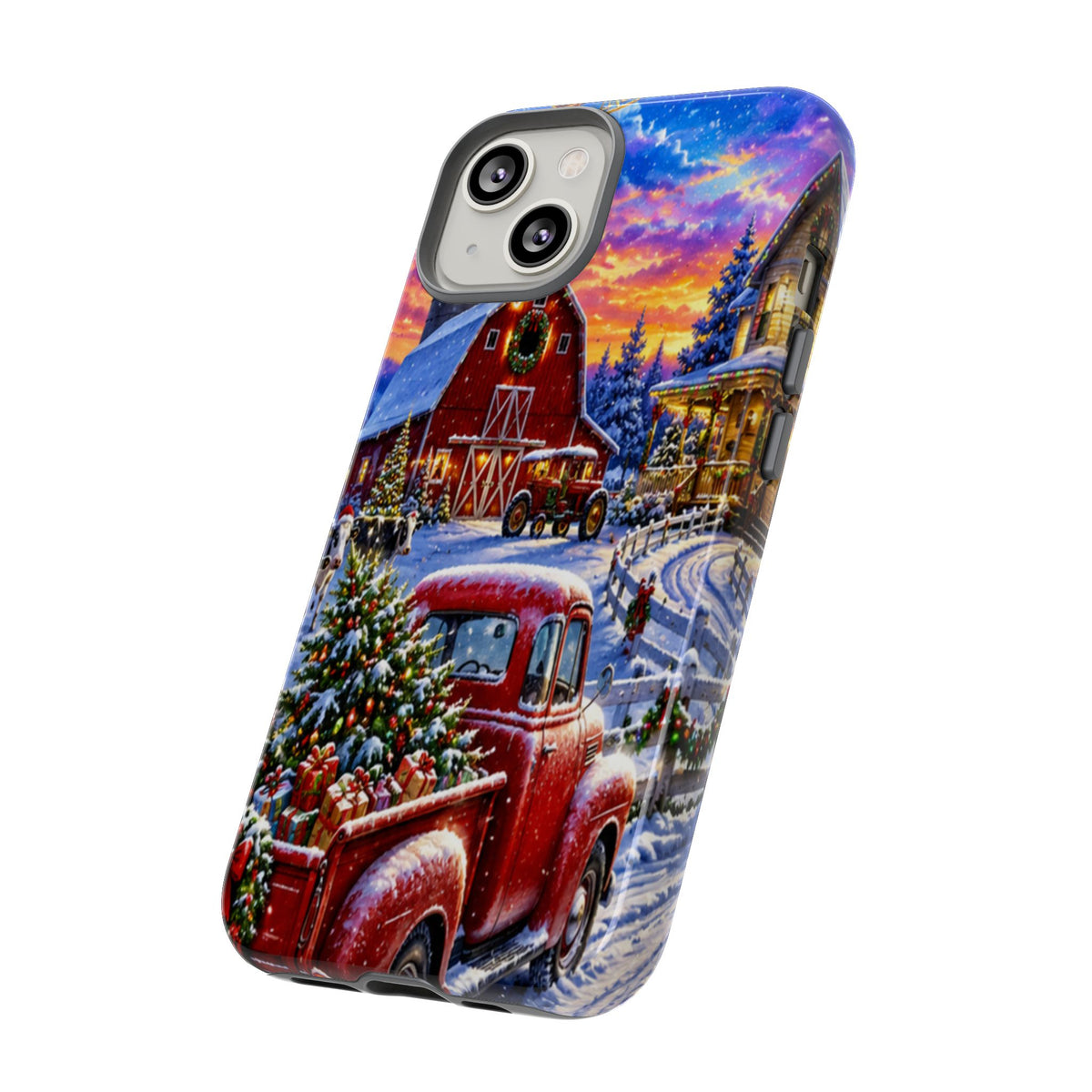 Christmas Farm Phone Case — Vintage Red Truck in Snowy Holiday Scene