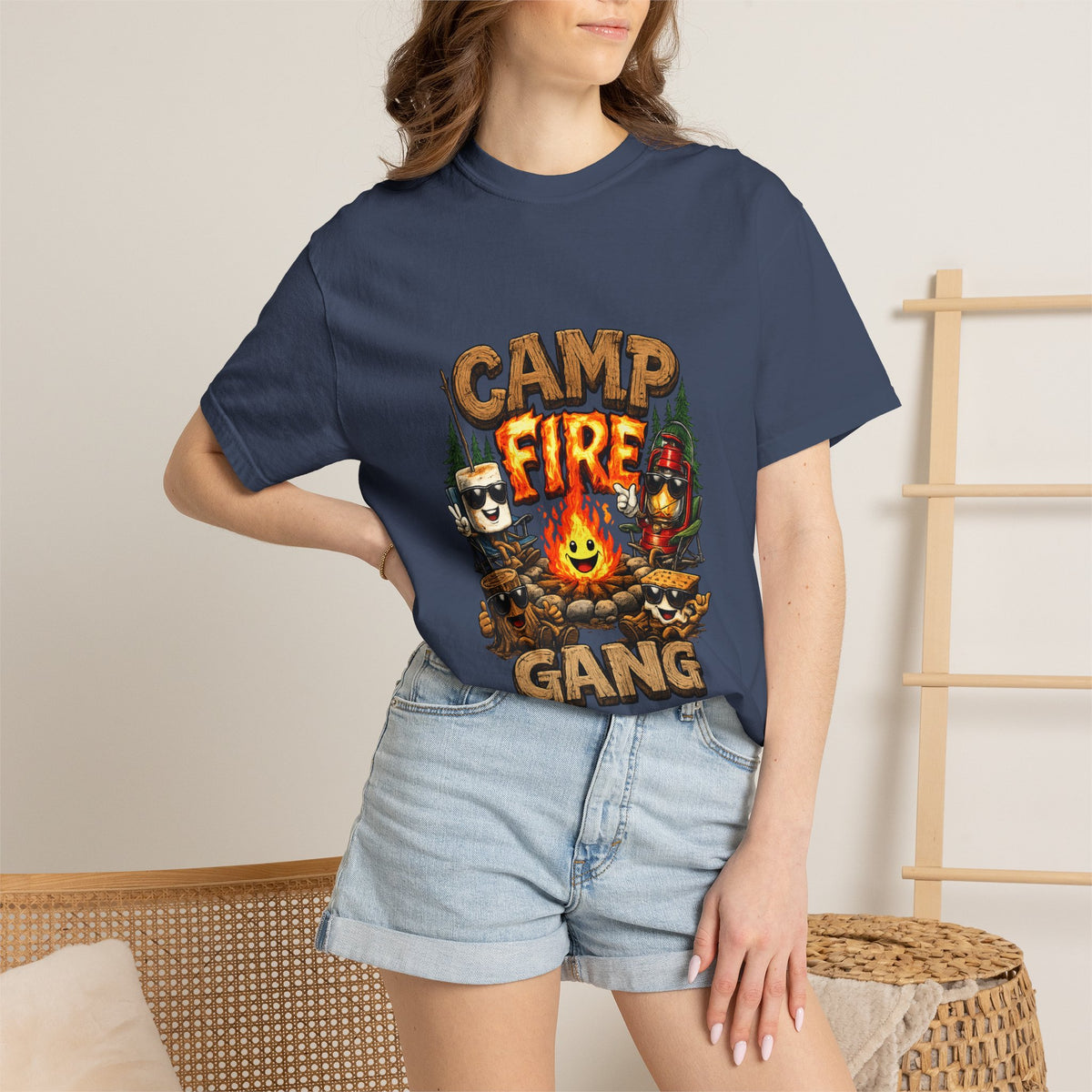 Campfire Gang T-Shirt | Camping Cartoon S'mores Bonfire Design