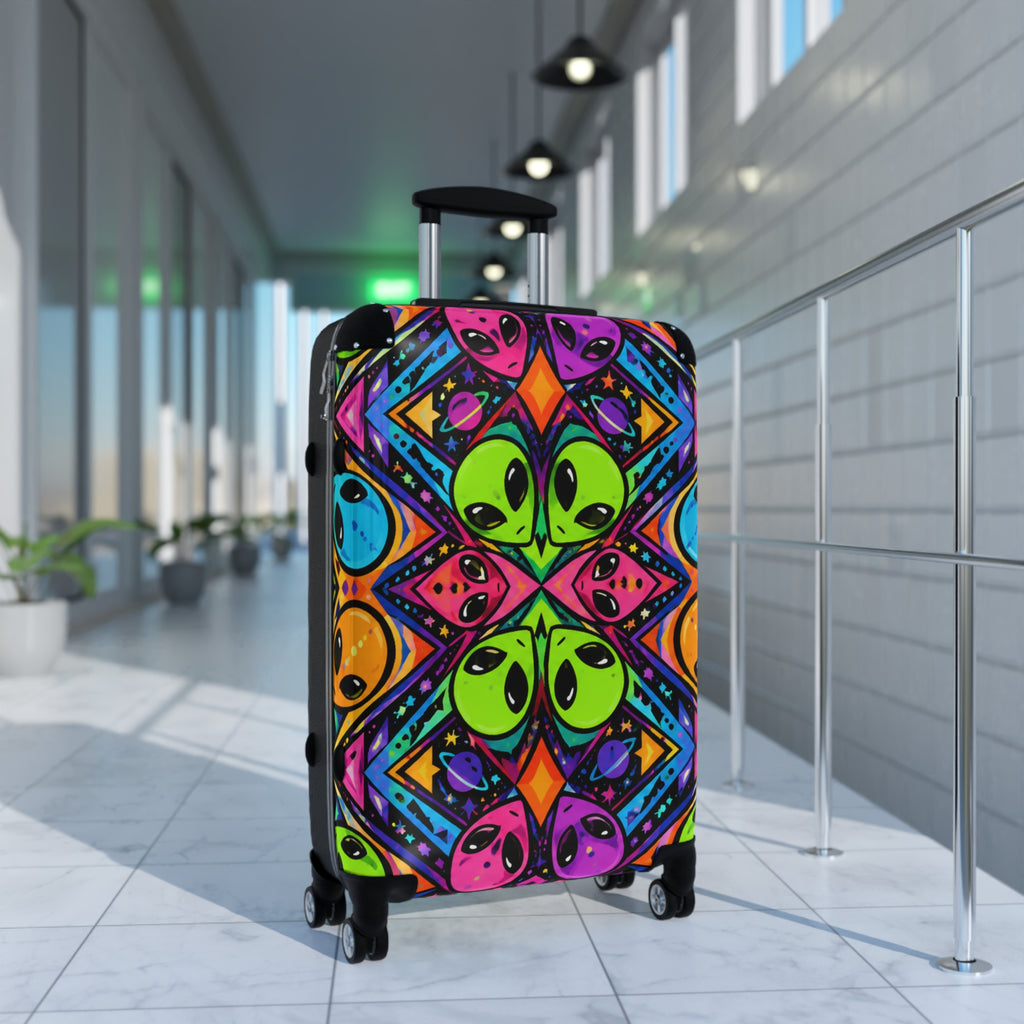 Psychedelic Alien Pattern Suitcase — Colorful Travel Carry-On