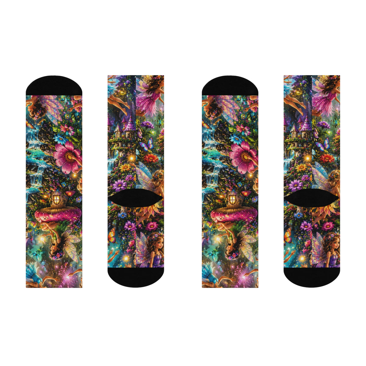 Fairy Garden Cushioned Crew Socks — Magical Mushroom Cottage Fantasy Socks