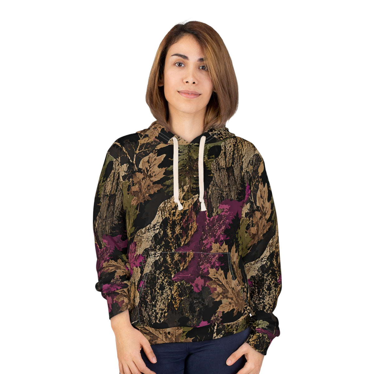 Camo Floral Hoodie — Pink & Olive All-Over Print Pullover