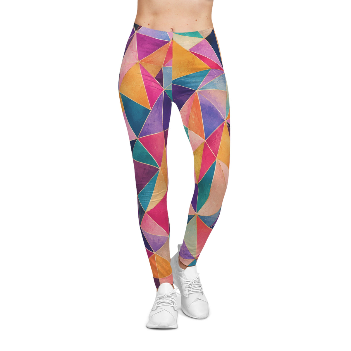 Geometric Watercolor Leggings — Colorful Triangle Print Activewear