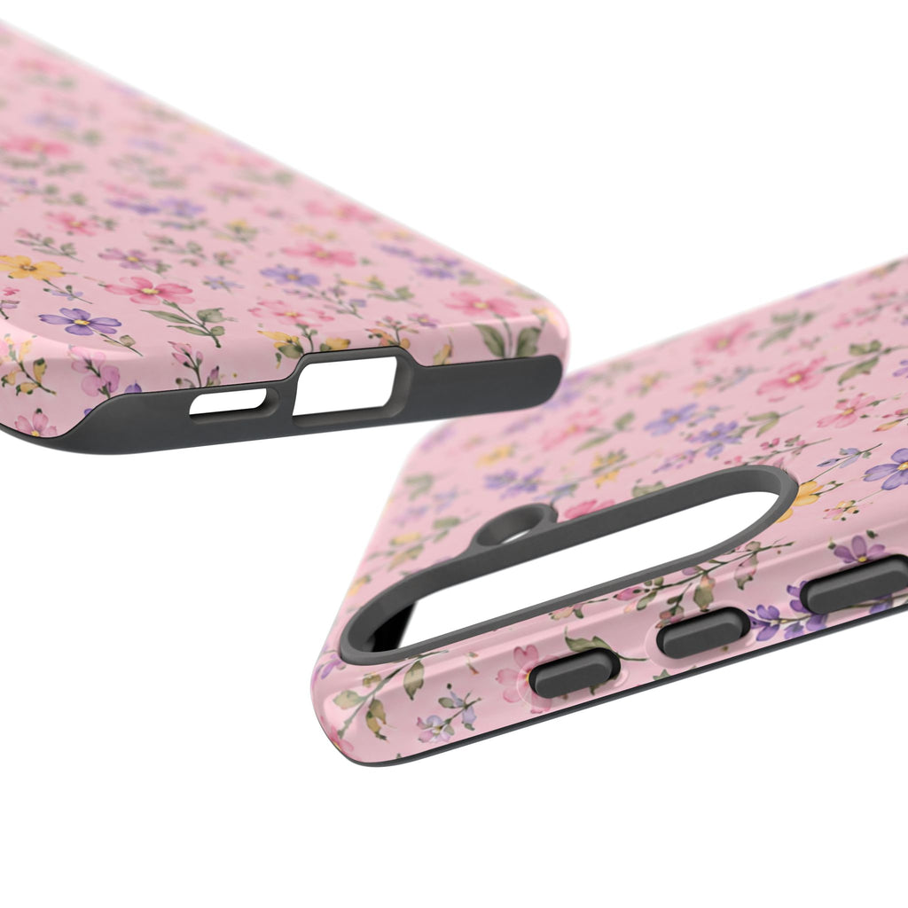 Floral Pink Tough Phone Case — Pastel Wildflower Protective Case
